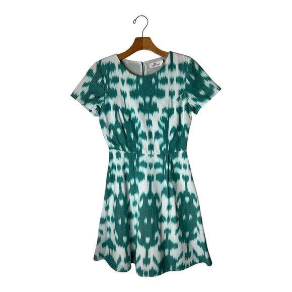 Vineyard Vines Dress Women 00 Green White Ikat Fit And Flare Mini Preppy Boho - Picture 2 of 10